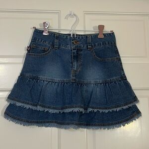 Denim Tiered Mini Skirt - Frilly Ruffled Dark Wash Denim Micro Mini Skirt